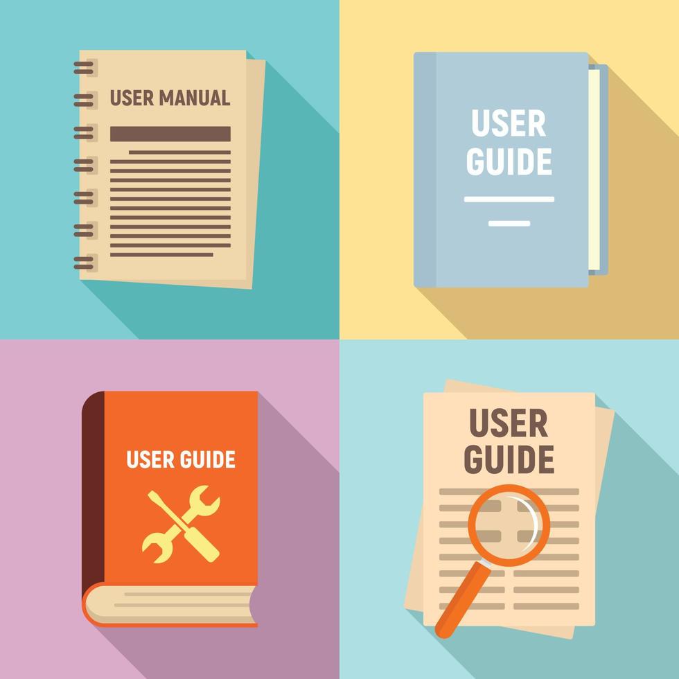 User guide icons set, flat style vector