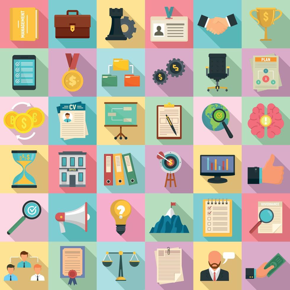 Corporate governance icons set, flat style vector