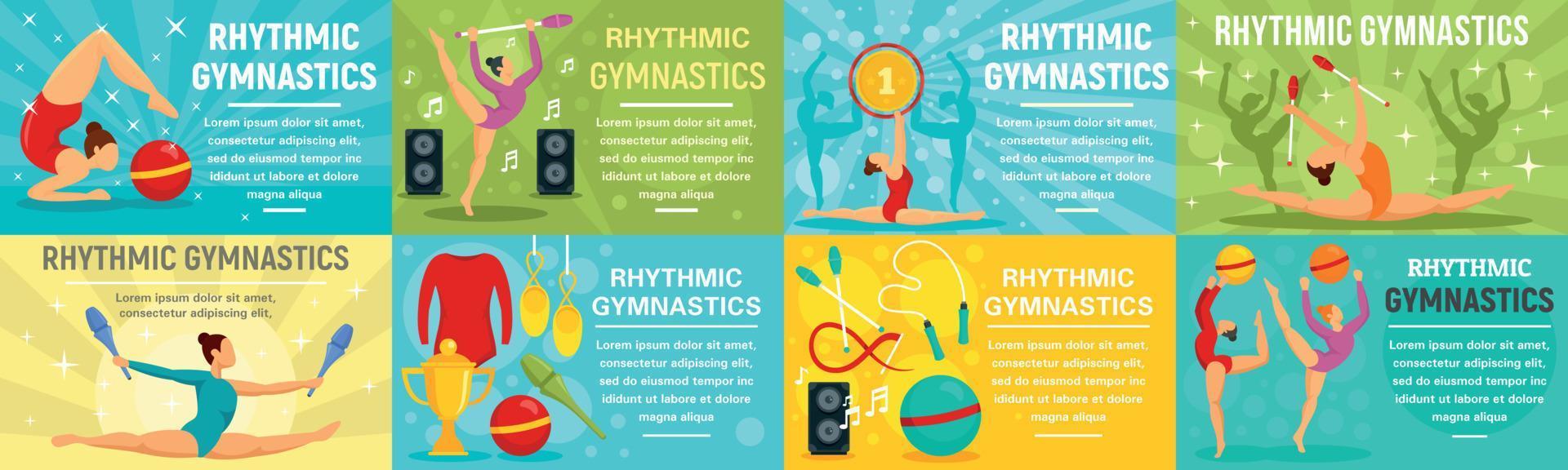 Rhythmic gymnastics banner set, flat style vector