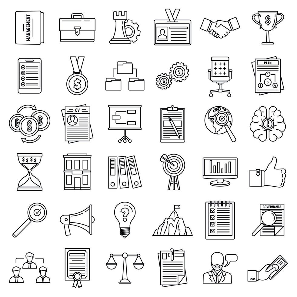 Corporate governance training icons set, outline style vector