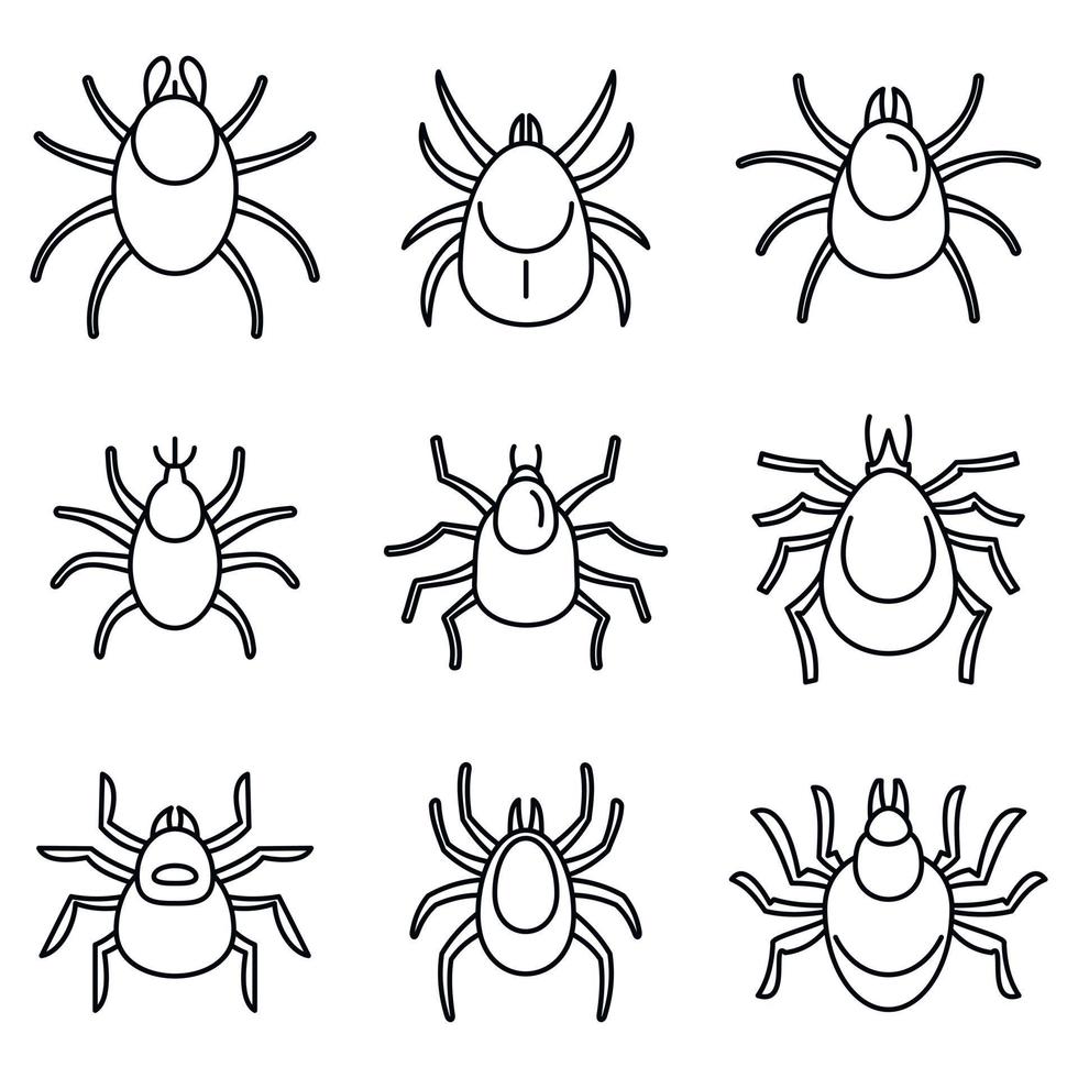 Dust mite icons set, outline style vector
