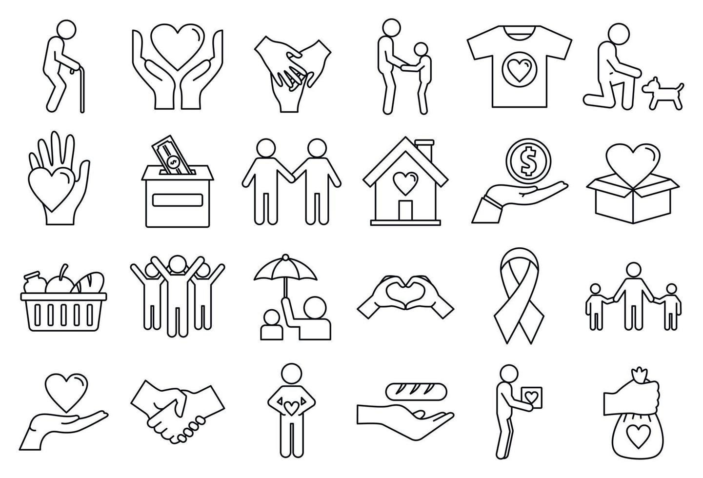 conjunto de iconos de caridad de voluntariado, estilo de esquema vector