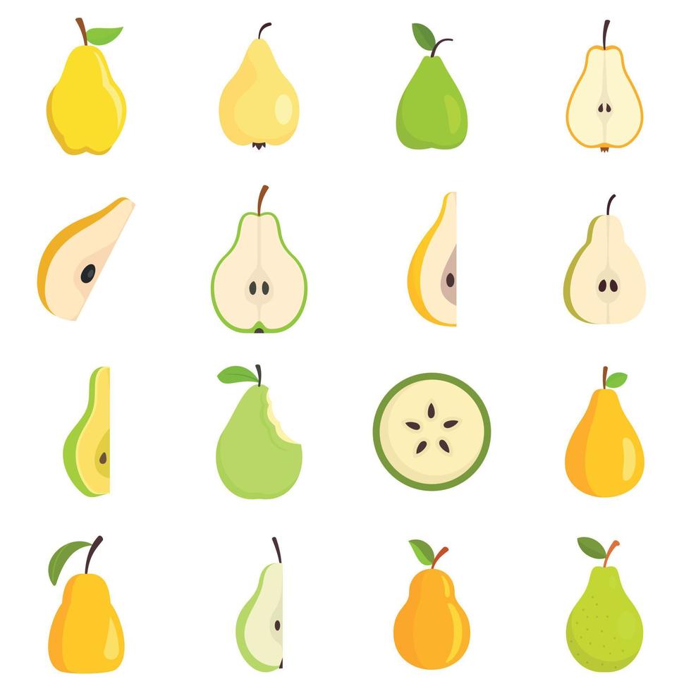 Pear icons set, flat style vector