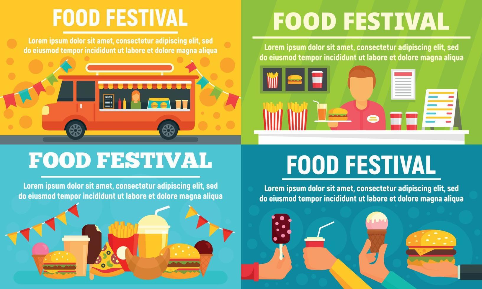 Food festival banner set, flat style vector