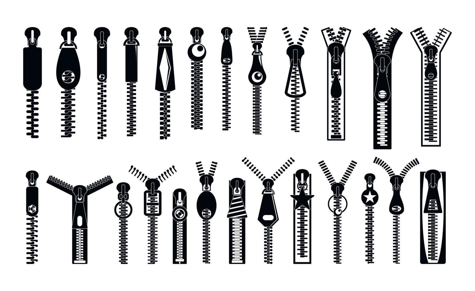 Zipper puller lock icons set, simple style vector