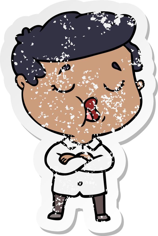 distressed sticker of a cartoon man talking vector