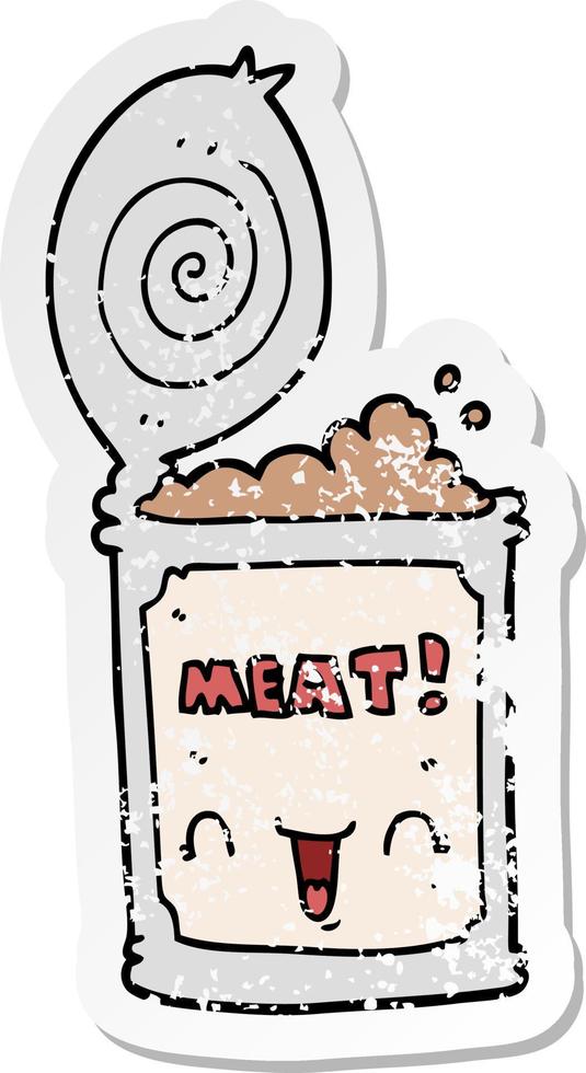 distressed sticker of a cartoon canned meat vector