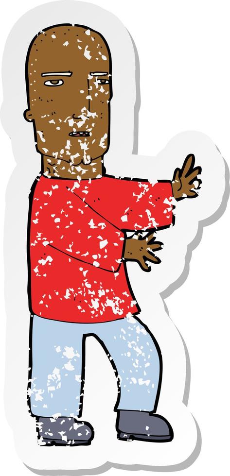 retro distressed sticker of a cartoon tough man vector