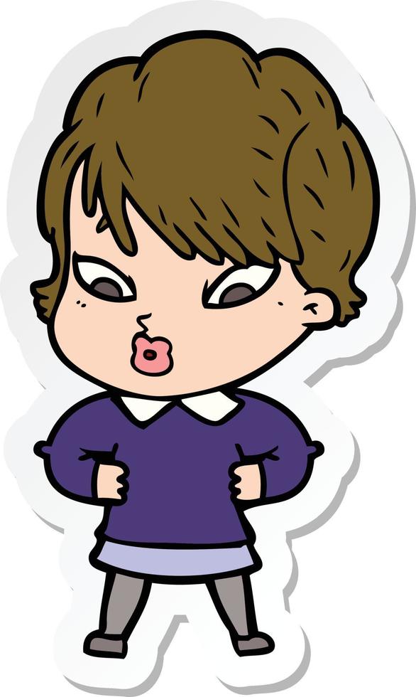 sticker of a cartoon woman vector