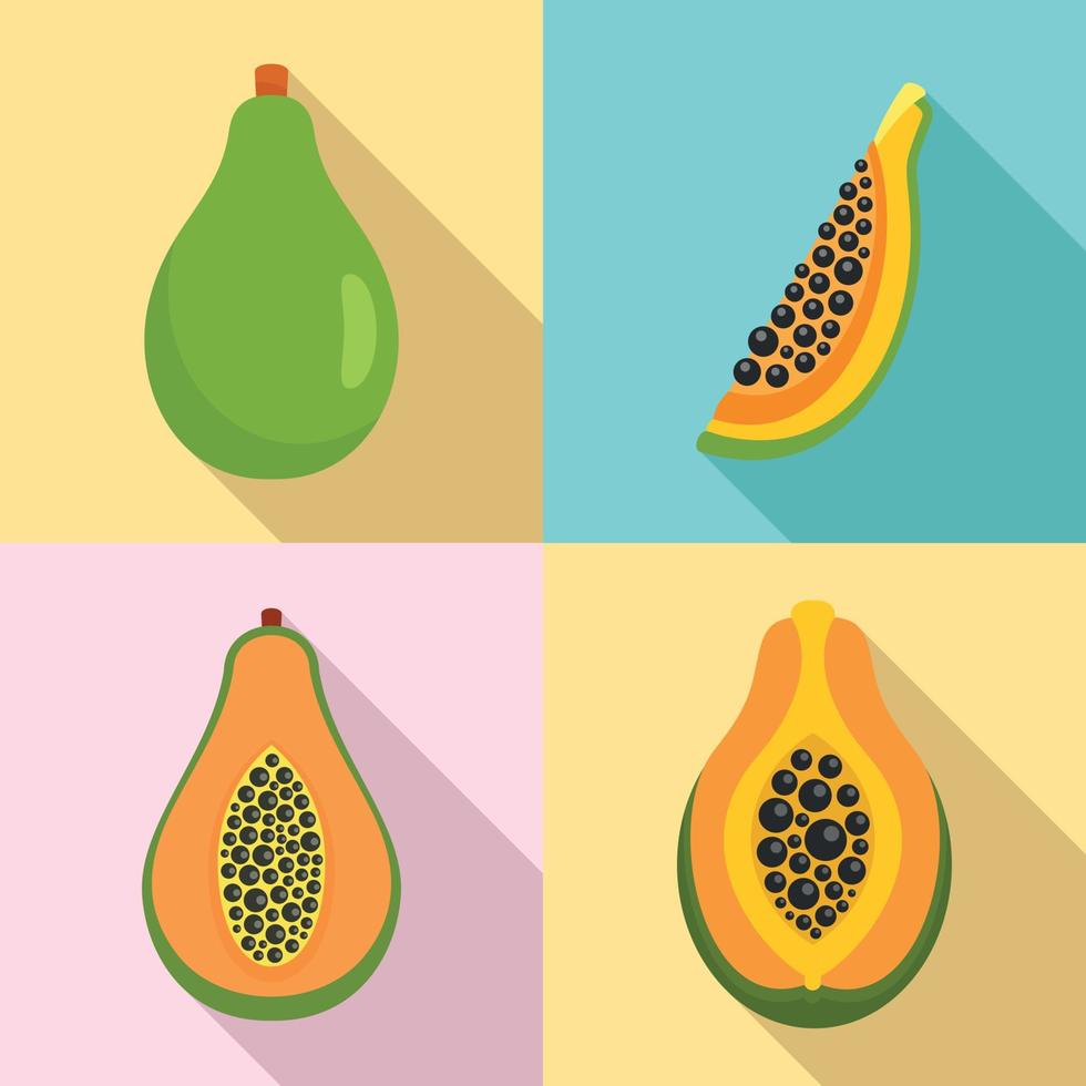 conjunto de iconos de papaya, estilo plano vector