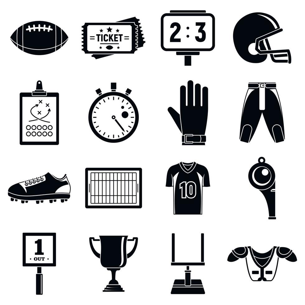 American football icons set, simple style vector