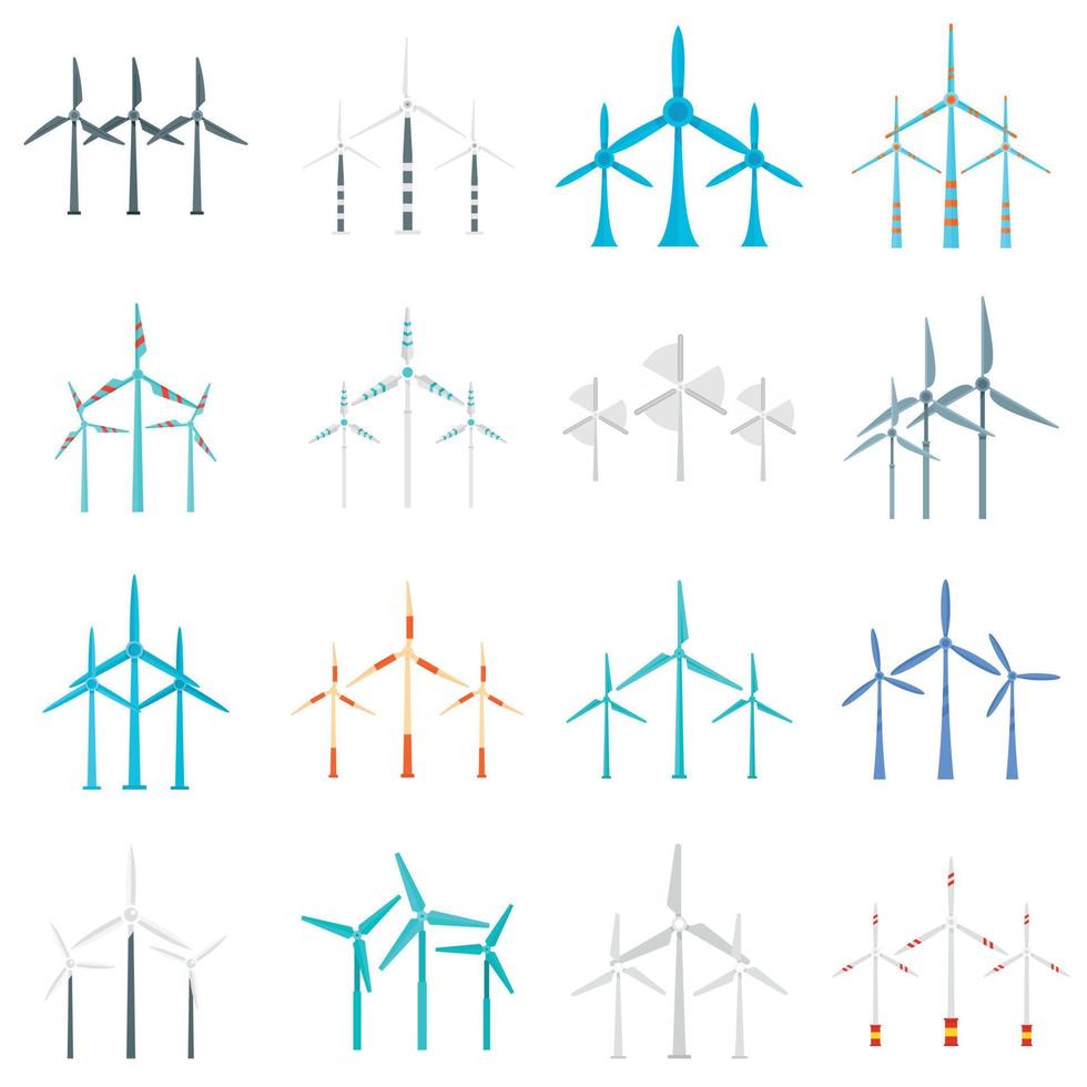 Wind turbine icons set, flat style vector