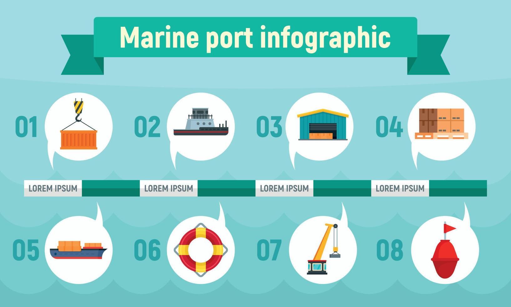 Marine port infographic, flat style vector