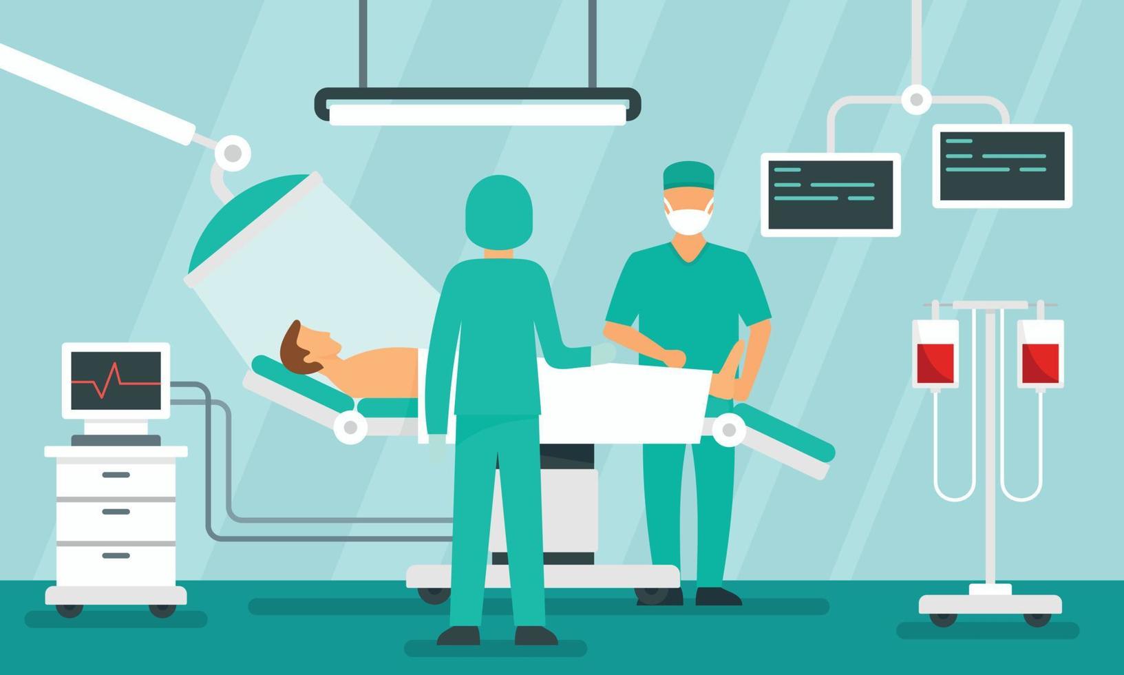 Surgeons operating concept background, flat style vector