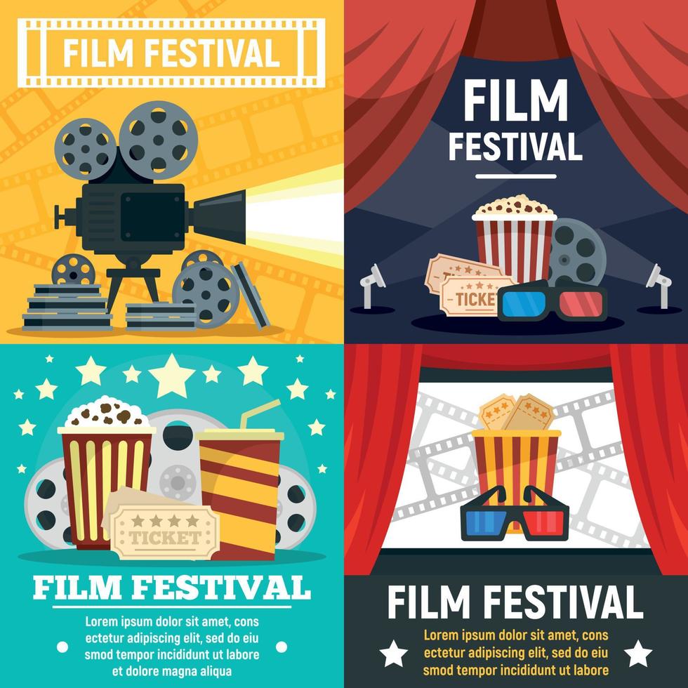 Film festival banner set, flat style vector