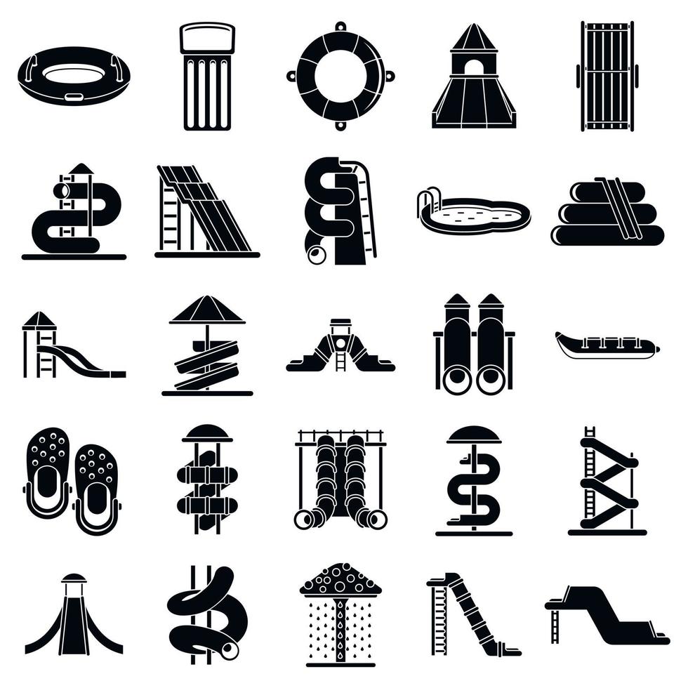 Child aquapark icons set, simple style vector