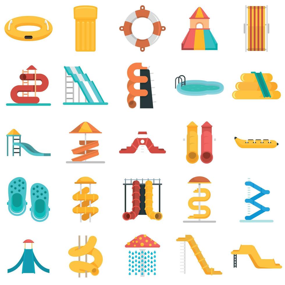 Aquapark icons set, flat style vector