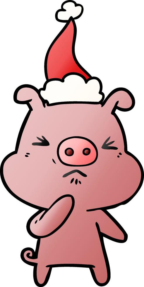 gradient cartoon of a angry pig wearing santa hat vector