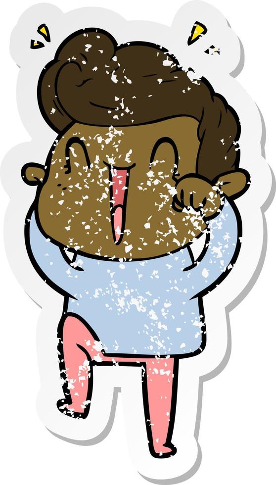 distressed sticker of a cartoon excited man vector