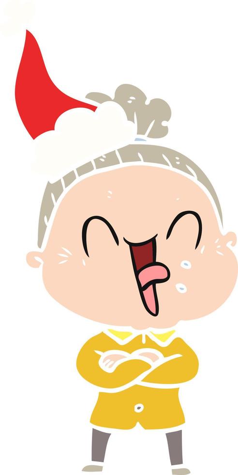 ilustración de color plano de una anciana feliz con sombrero de santa vector