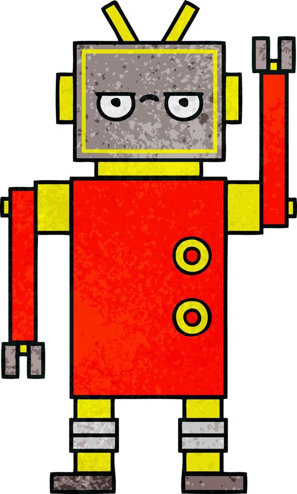 retro grunge texture cartoon annoyed robot vector