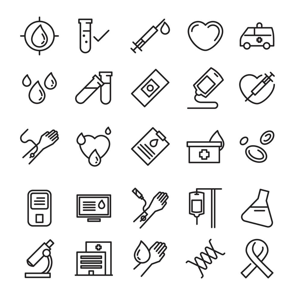 Blood Donation Outline Icons Set vector