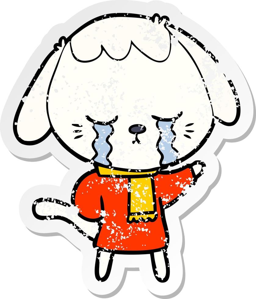 distressed sticker of a cute puppy crying cartoon vector