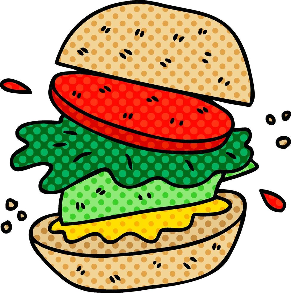 quirky comic book style cartoon veggie burger vector