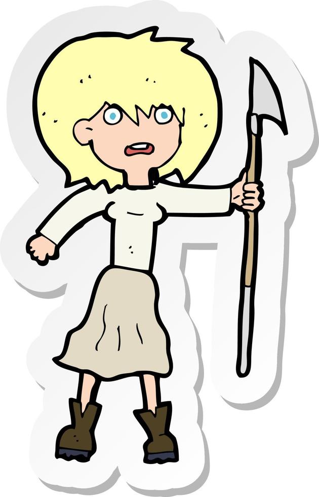 sticker of a cartoon woman with harpoon vector