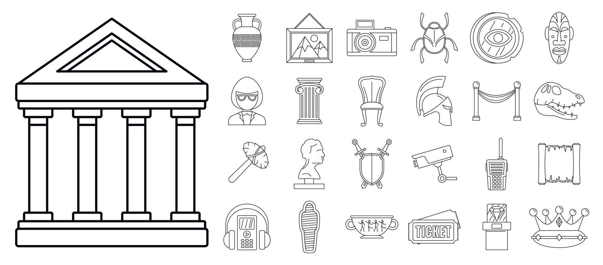 City museum icon set, outline style vector