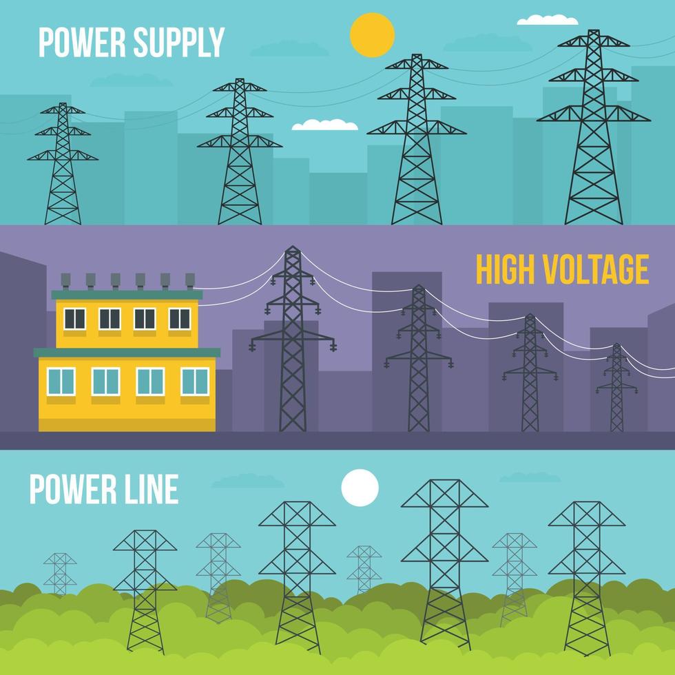 Electrical tower banner horizontal set, flat style vector