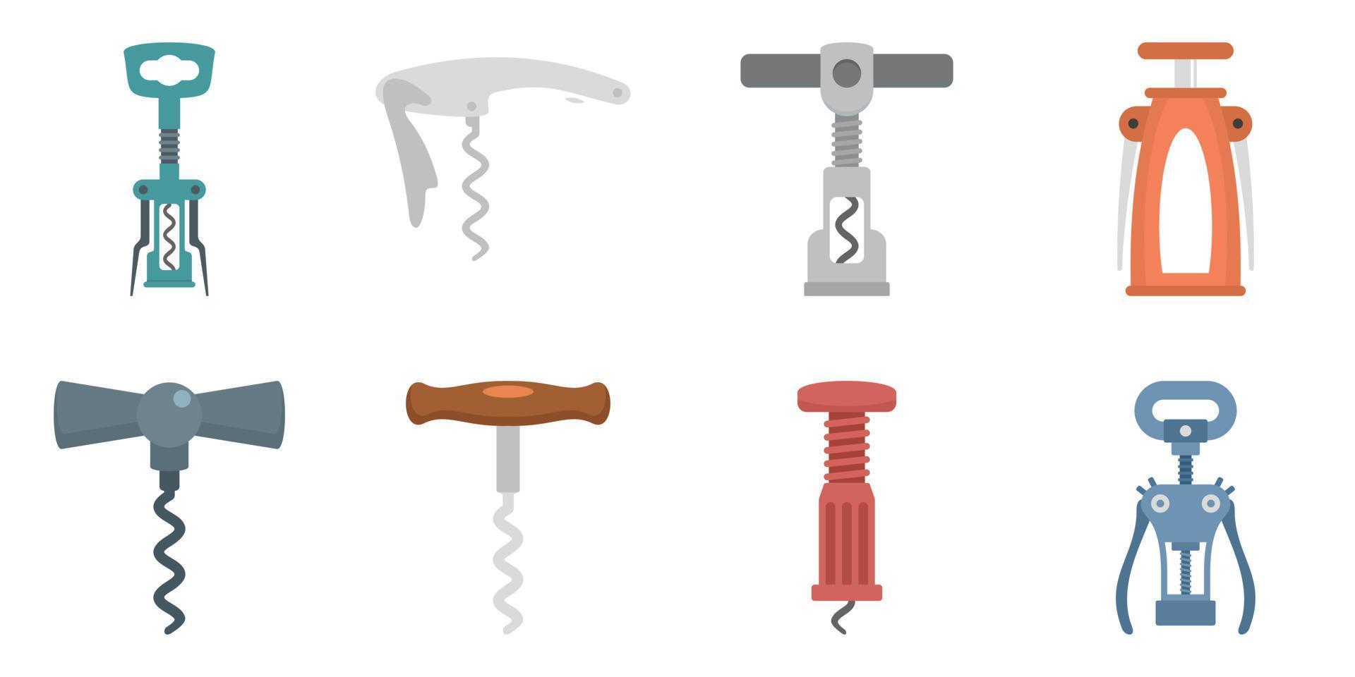 Corkscrew icon set, flat style vector