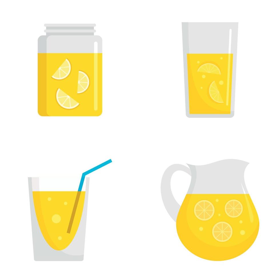 Lemonade icon set, flat style vector