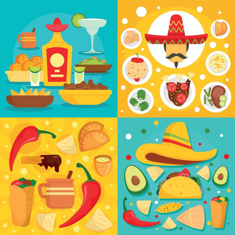 juego de banners de comida mexicana taco, estilo plano vector