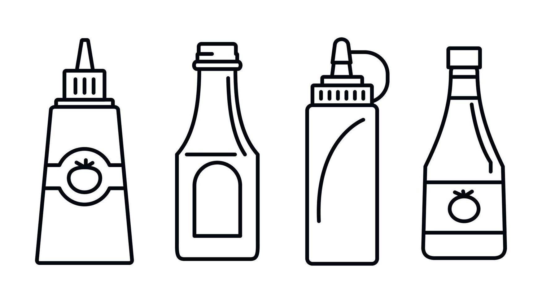 conjunto de iconos de ketchup de tomate, estilo de esquema vector