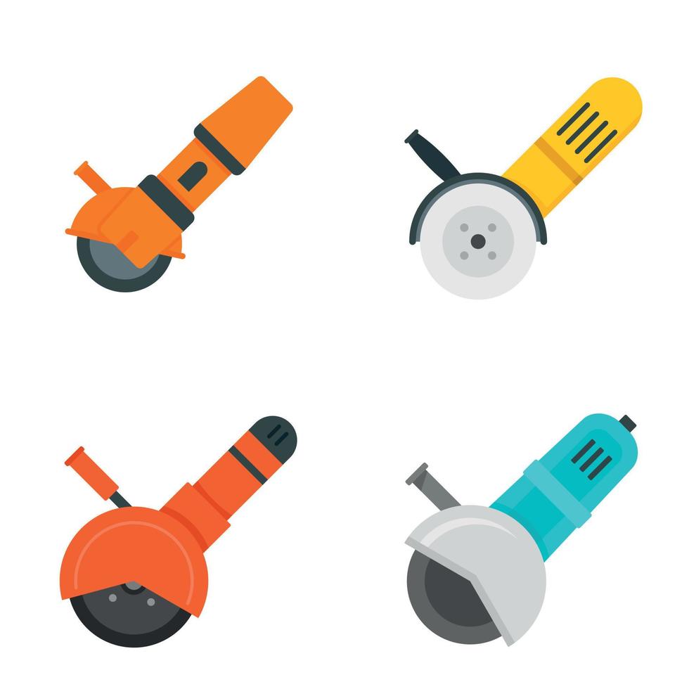 Angle grinder icon set, flat style vector