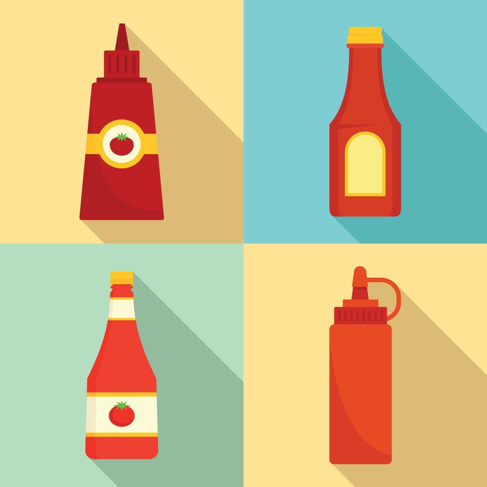 conjunto de iconos de salsa de tomate, estilo plano vector