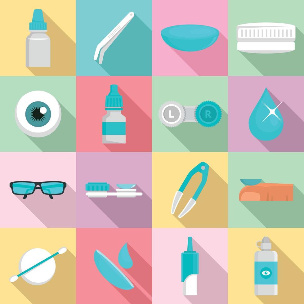 Contact lens icon set, flat style vector