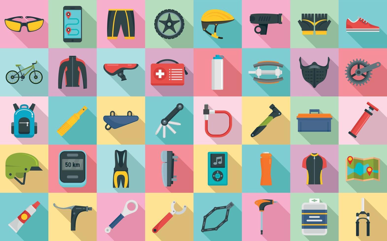 Mountain bike icons set, flat style vector