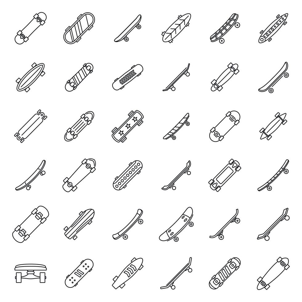 Skateboard equipment icons set, outline style vector