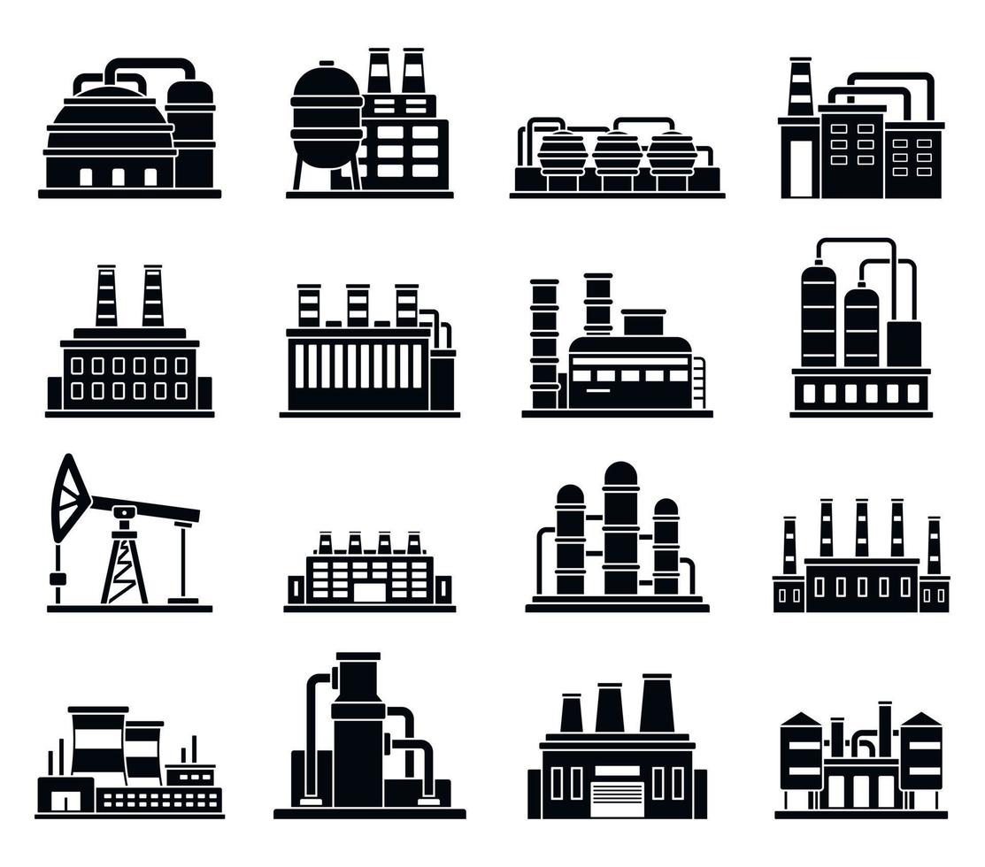 Refinery plant factory icons set, simple style vector