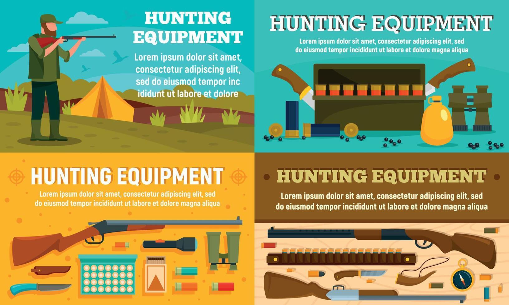 Hunting equipment banner set, flat style vector