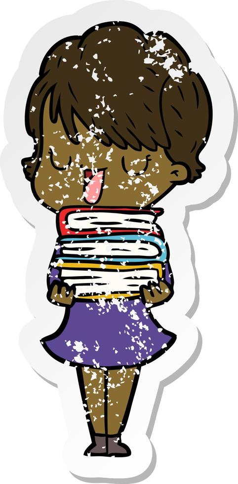 distressed sticker of a cartoon woman talking vector