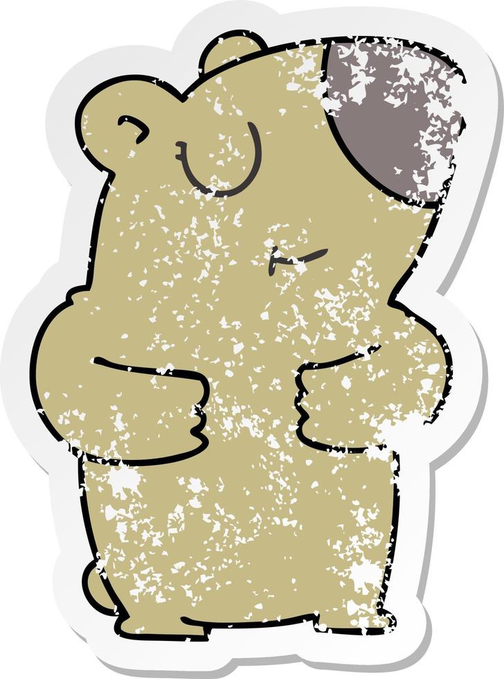 distressed sticker of a quirky hand drawn cartoon bear vector