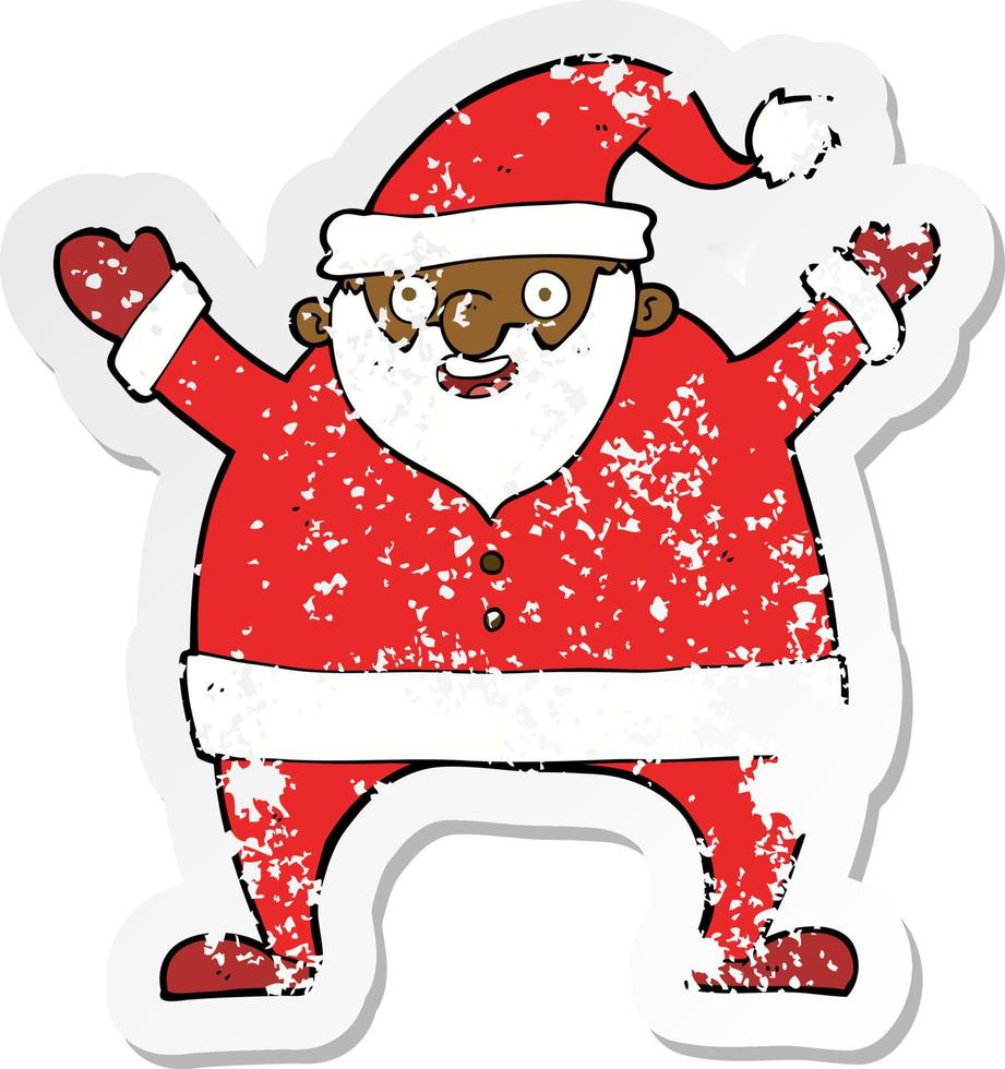 retro distressed sticker of a cartoon santa claus vector