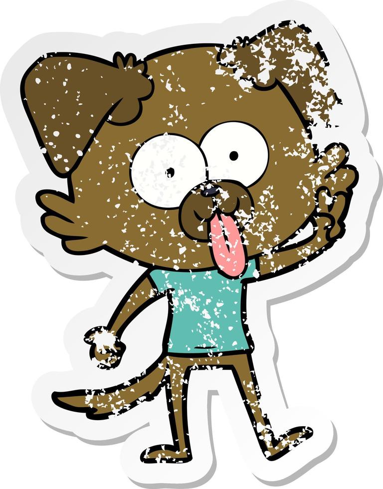 distressed sticker of a cartoon dog with tongue sticking out vector