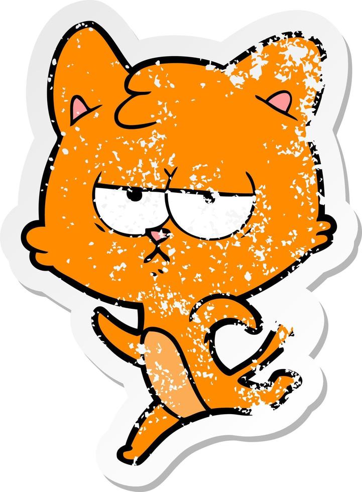 distressed sticker of a bored cartoon cat vector