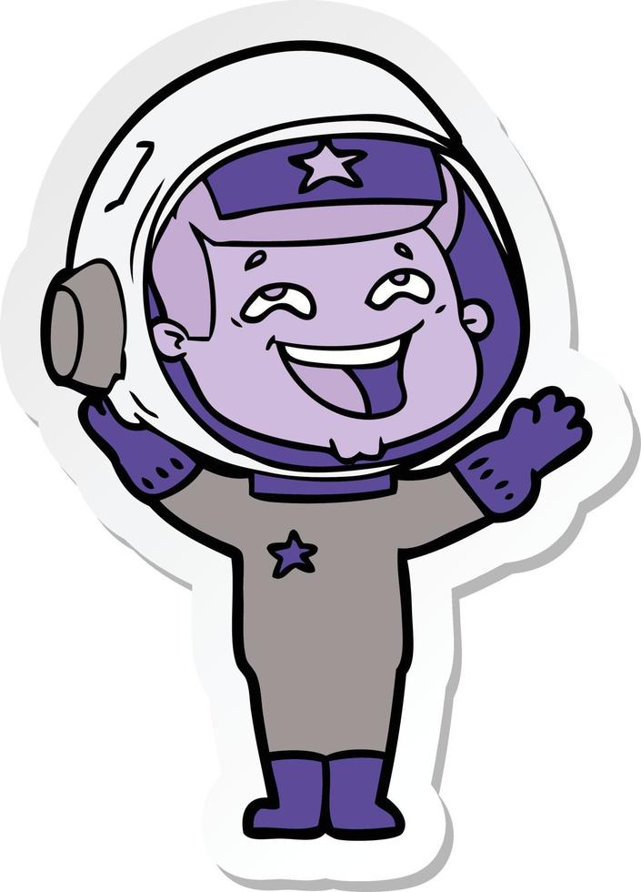 sticker of a cartoon laughing astronaut vector