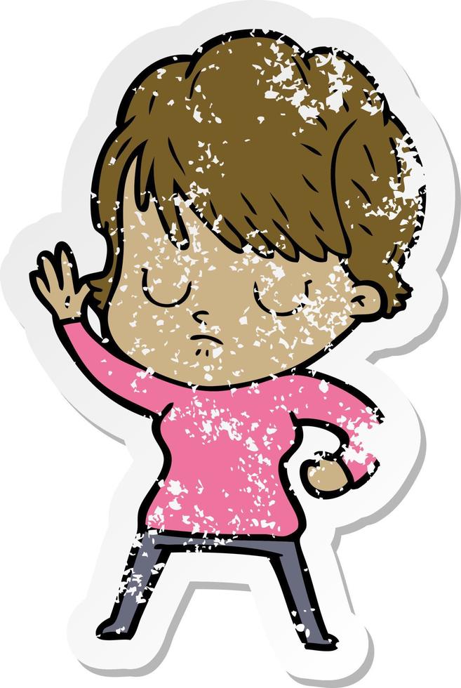 distressed sticker of a cartoon woman vector