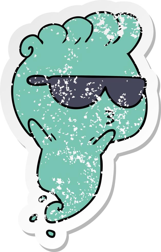 distressed sticker cartoon of kawaii scary ghost vector